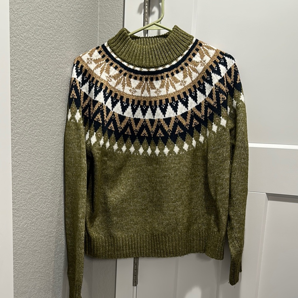Tommy Hilfiger Green and White Cowl Turtleneck Sweater